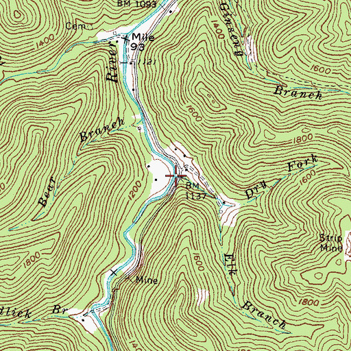 Topographic Map of Elk Branch, KY