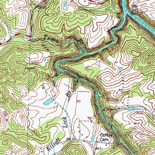 Topographic Map of Elliott Lick Branch, KY