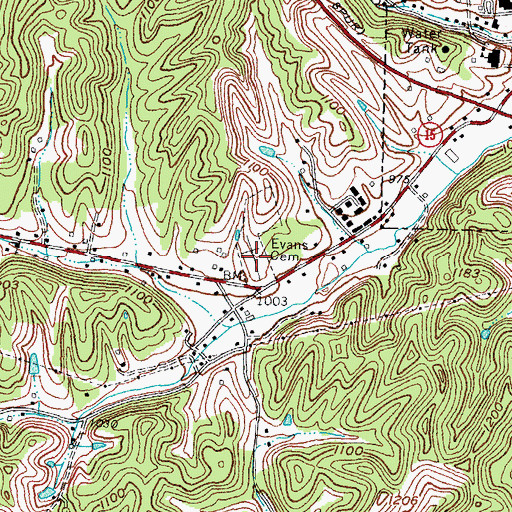 Topographic Map of Evans Cemetery, KY