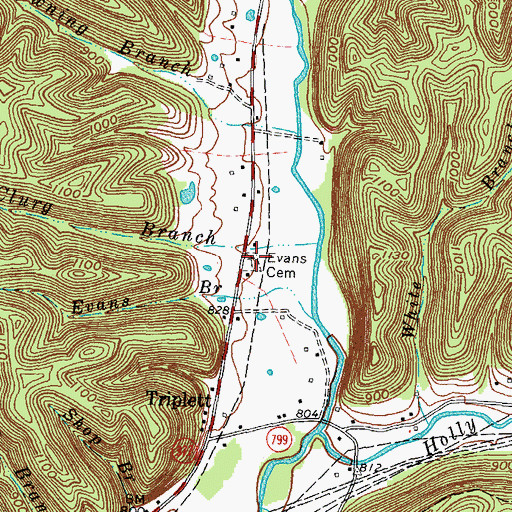 Topographic Map of Evans Cemetery, KY