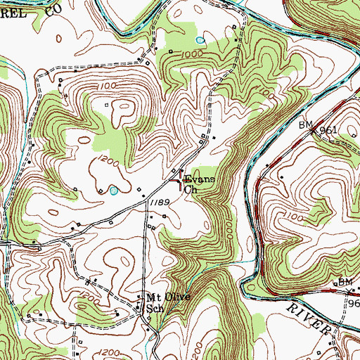 Topographic Map of Evans Church, KY