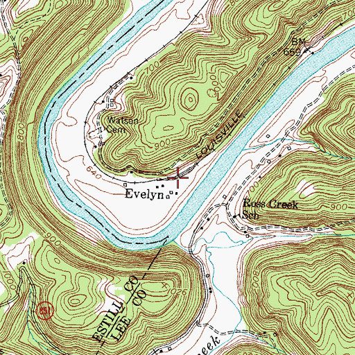 Topographic Map of Evelyn, KY
