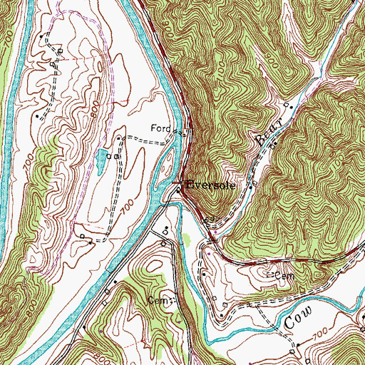Topographic Map of Eversole, KY