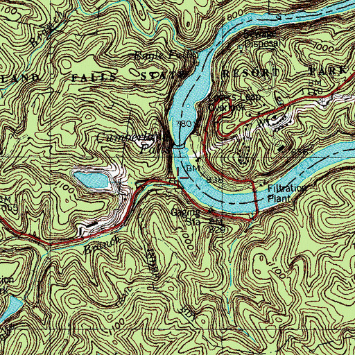 Topographic Map of Falls Branch, KY