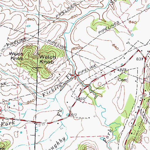 Topographic Map of Ficklin Fork, KY