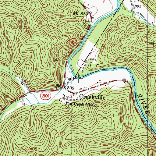 Topographic Map of Flat Creek, KY
