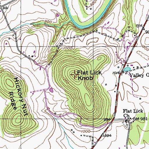 Topographic Map of Flat Lick Knob, KY