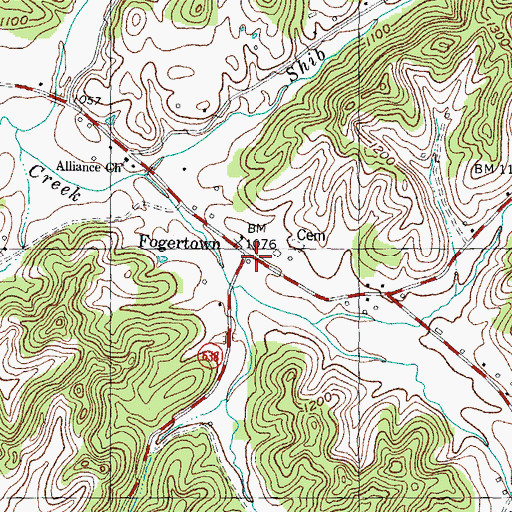 Topographic Map of Fogertown, KY