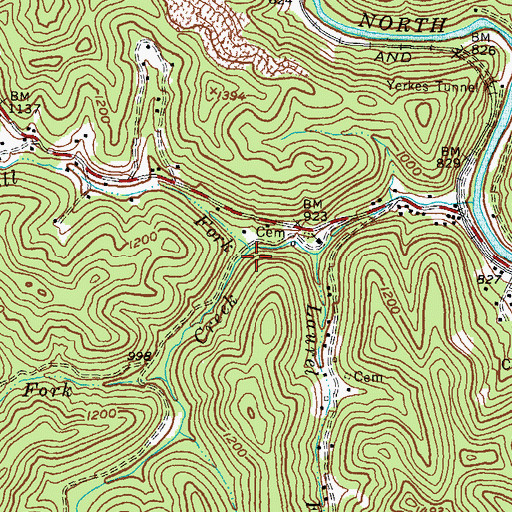 Topographic Map of Forked Mouth Creek, KY