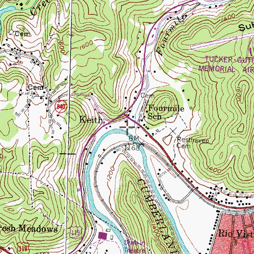 Topographic Map of Fourmile Branch, KY
