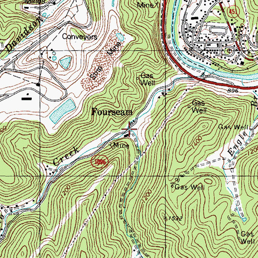 Topographic Map of Fourseam, KY