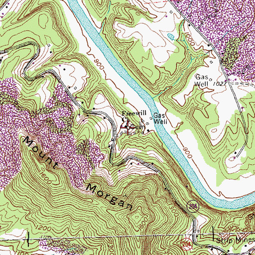 Topographic Map of Freewill Church, KY