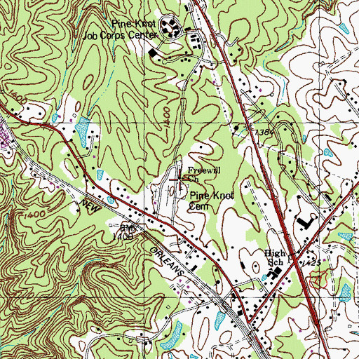 Topographic Map of Freewill Church, KY