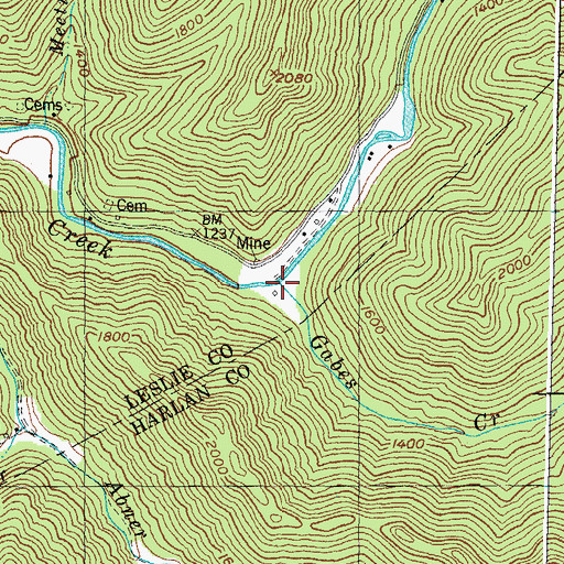 Topographic Map of Gabes Creek, KY