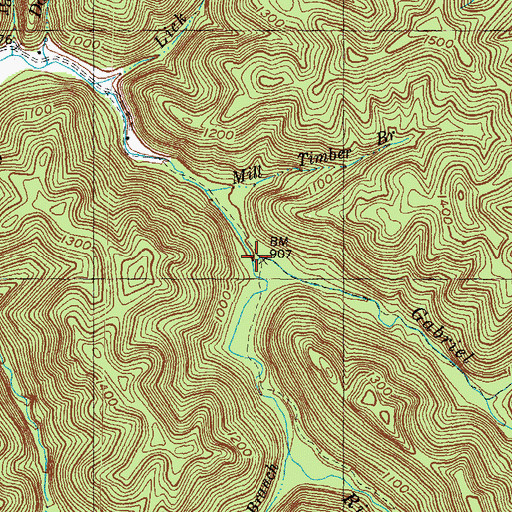 Topographic Map of Gabriel Fork, KY