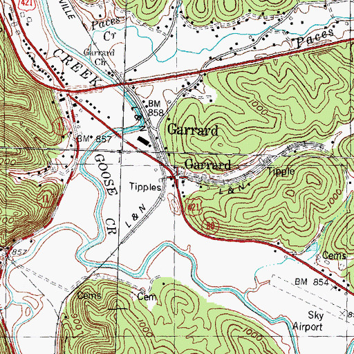Topographic Map of Garrard, KY