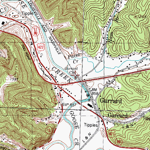 Topographic Map of Garrard Church, KY