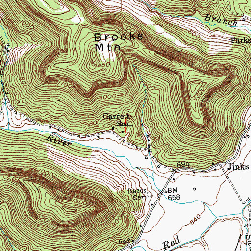 Topographic Map of Garrett School, KY