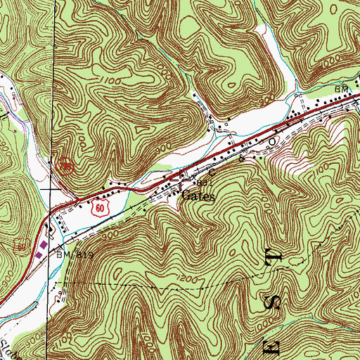 Topographic Map of Gates, KY
