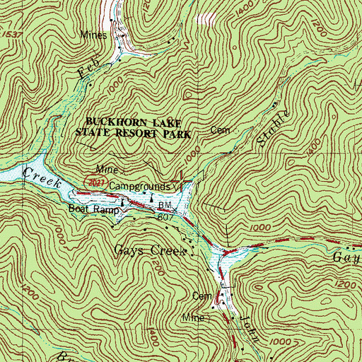 Topographic Map of Gays Creek, KY
