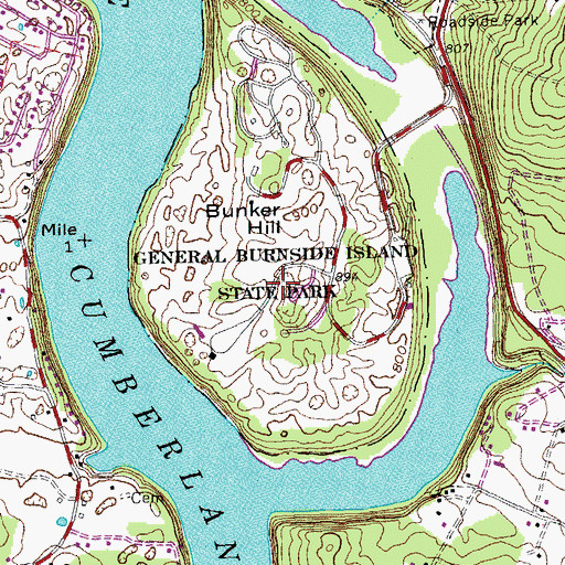 Topographic Map of General Burnside Island State Park, KY