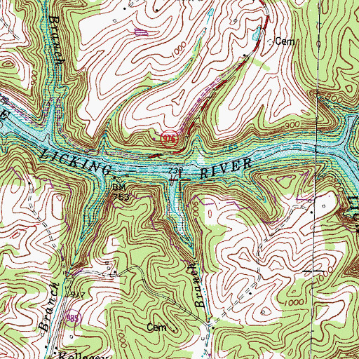 Topographic Map of Gladie Branch, KY