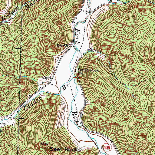 Topographic Map of Gladie Branch, KY