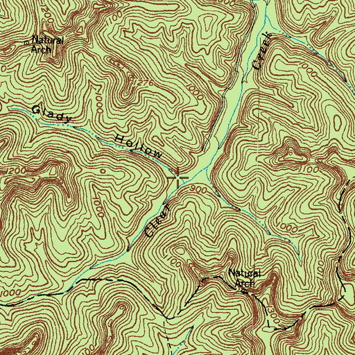 Topographic Map of Glady Hollow, KY