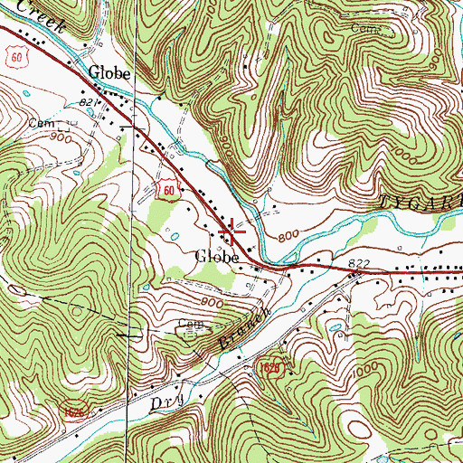 Topographic Map of Globe, KY