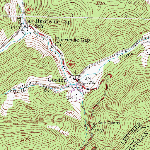 Topographic Map of Gordon, KY