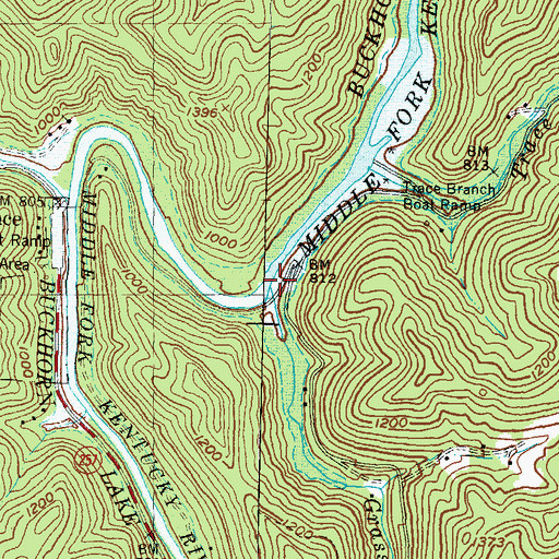 Topographic Map of Grassy Branch, KY