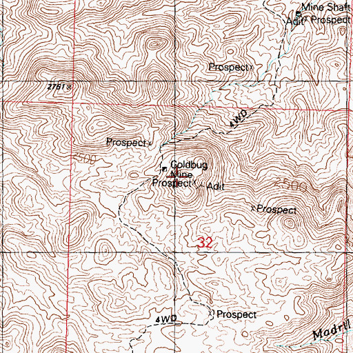 Topographic Map of Goldbug Mine, AZ
