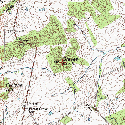Topographic Map of Graves Knob, KY
