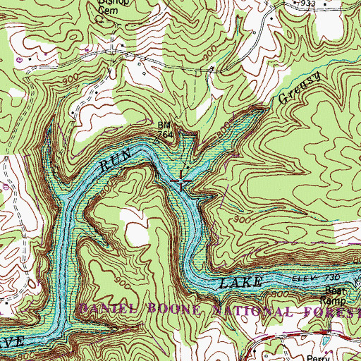 Topographic Map of Greasy Creek, KY