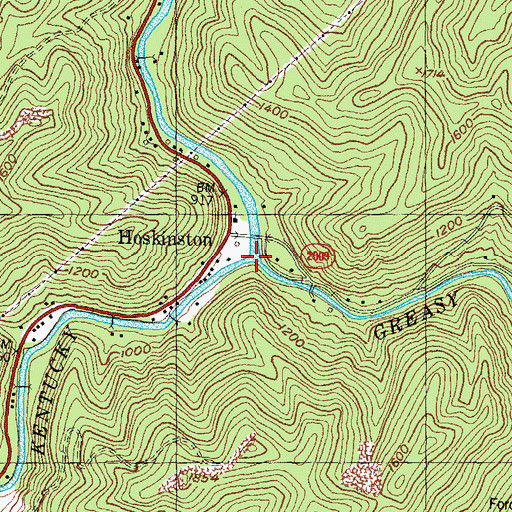 Topographic Map of Greasy Creek, KY