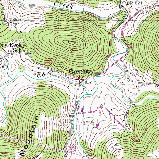 Topographic Map of Gregory, KY