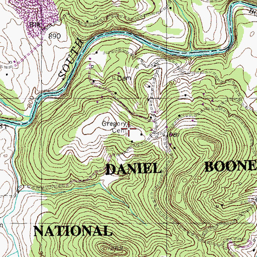 Topographic Map of Gregory Cemetery, KY