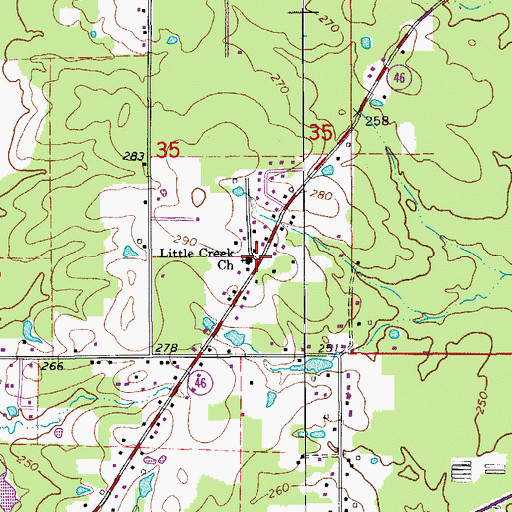 Topographic Map of Little Creek Church, AR
