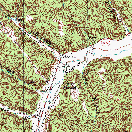 Topographic Map of Hackney Branch, KY