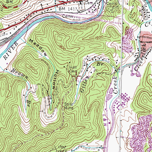 Topographic Map of Hall Cemetery, KY
