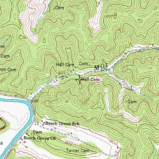 Topographic Map of Hall Cemetery, KY