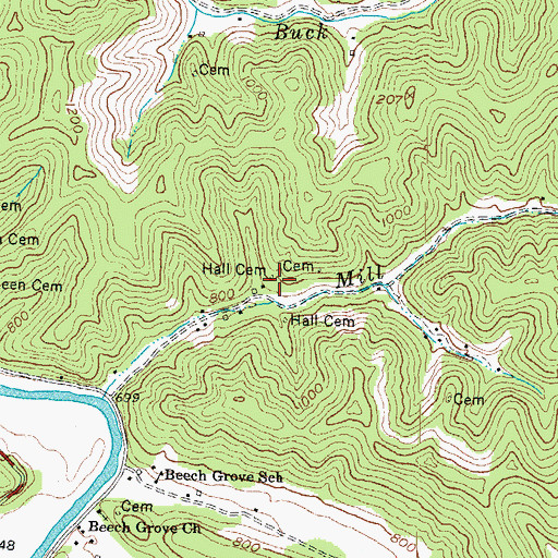 Topographic Map of Hall Cemetery, KY