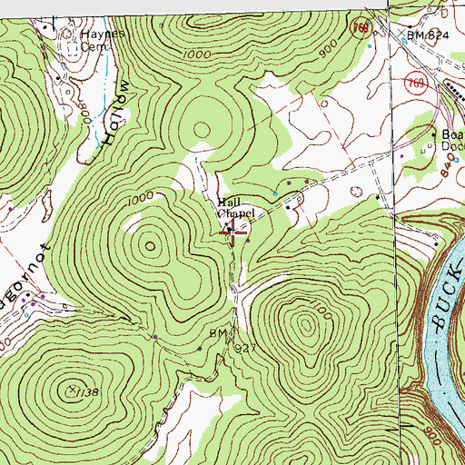 Topographic Map of Hall Chapel, KY