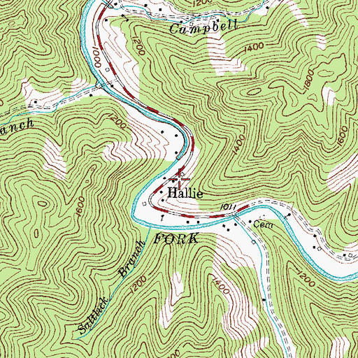 Topographic Map of Hallie, KY