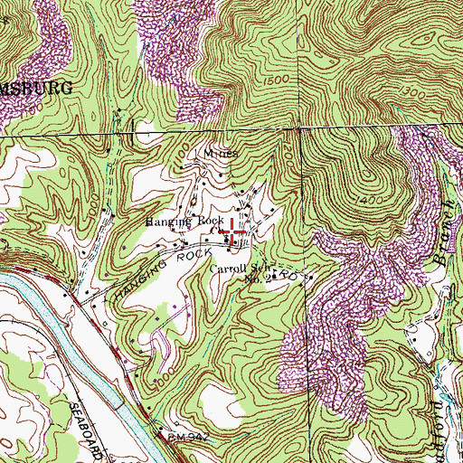 Topographic Map of Hanging Rock Church, KY