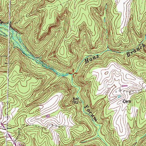 Topographic Map of Hans Branch, KY