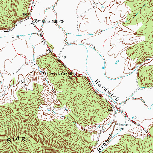 Topographic Map of Hardwick Creek Church, KY