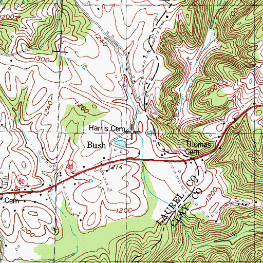 Topographic Map of Harris Cemetery, KY
