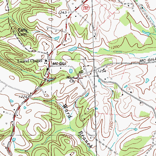 Topographic Map of Hart Baptist Church, KY