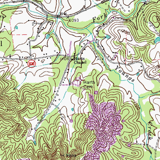 Topographic Map of Harts Cemetery, KY
